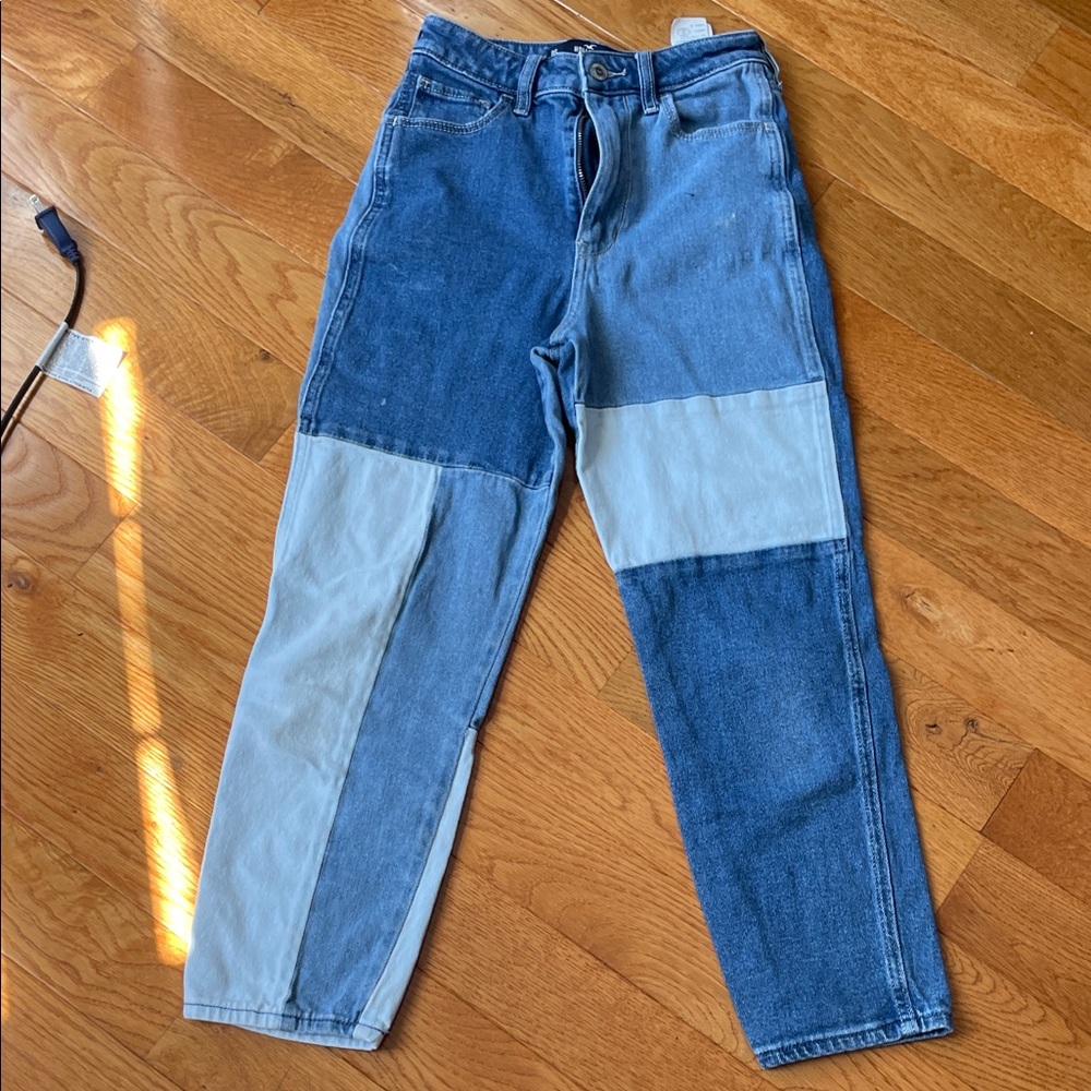 Hollister Blue Denim Patchwork Ultra High-Rise Mom Jeans